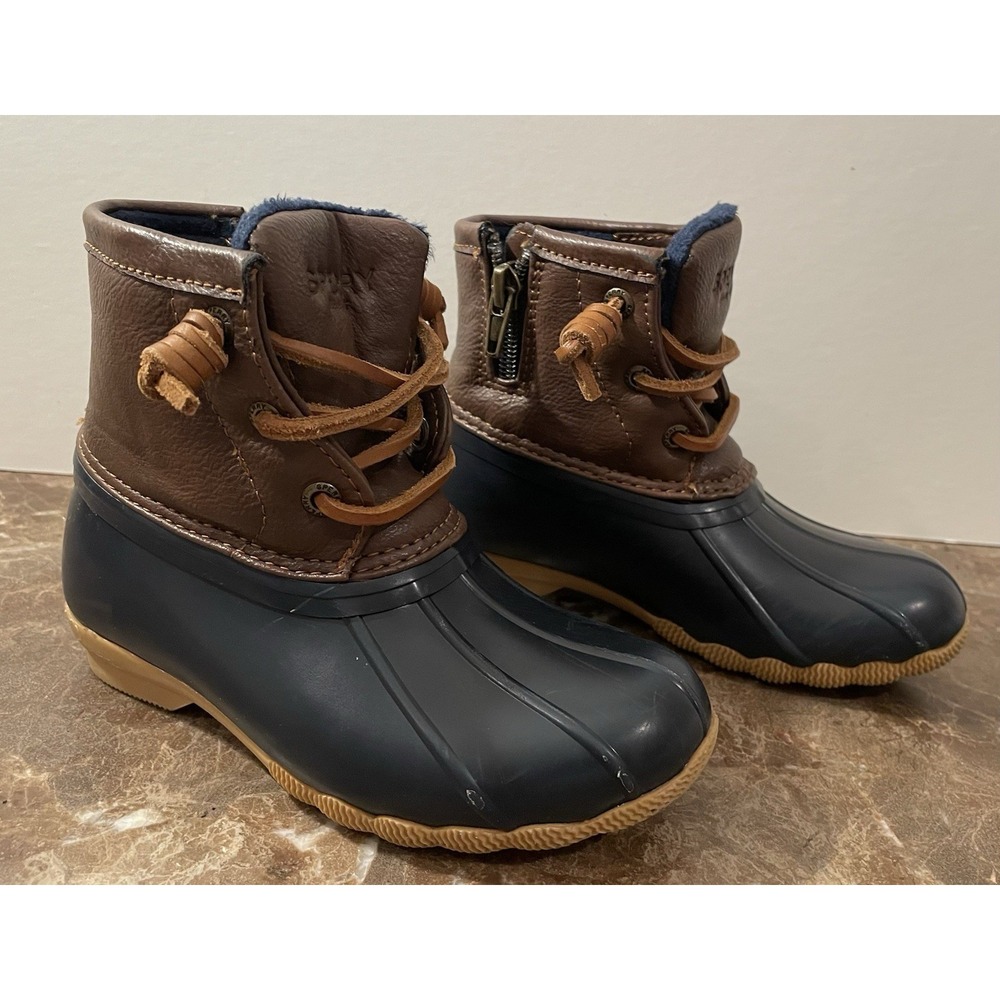 Sperry Toddler Top Sider Saltwater Blue Brown Leather Waterproof Duck Boots 10M